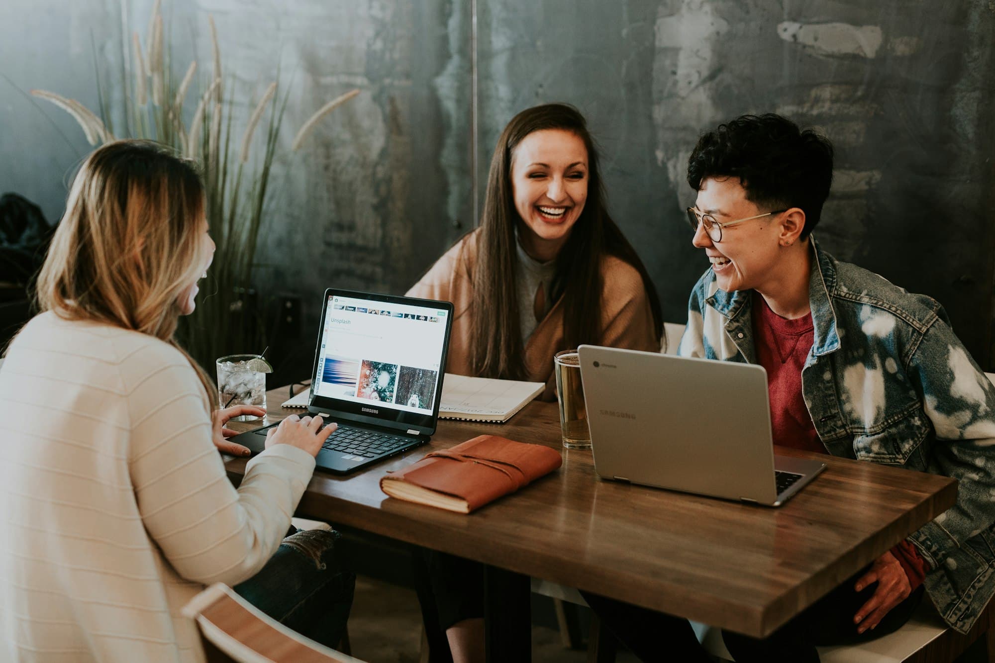 Professionals collaborating in a modern office